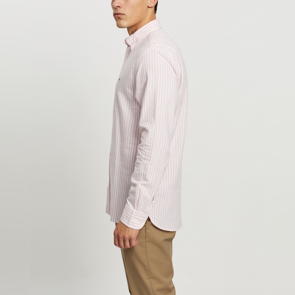 Tommy Hilfiger Men's Pink Striped Academy Poplin Casual Button Down Shirt Med - Picture 7 of 10